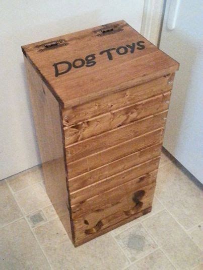 Wood dog toy box / wooden dog toys storage bin / pet toy storage / handmade/ pawprint or bone ...