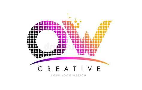 OW O W Letter Logo Design with Magenta Dots and Swoosh Stock Vector ...