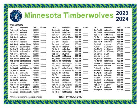 Printable 2023-2024 Minnesota Timberwolves Schedule