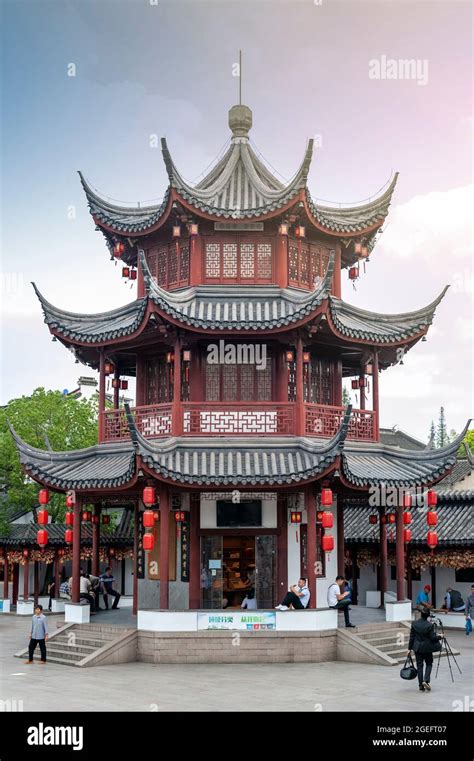 The Bell Tower built in traditional Chinese architecture style at Qibao ...