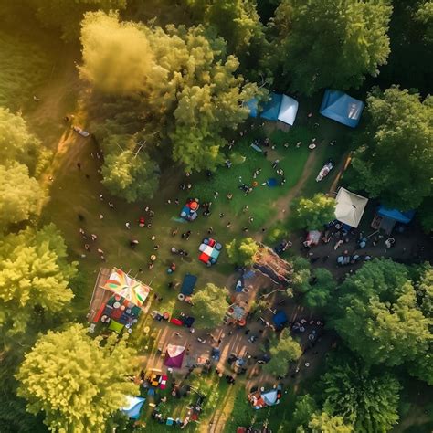 Premium Photo | Aerial view of a festival with a tent and people in the foreground