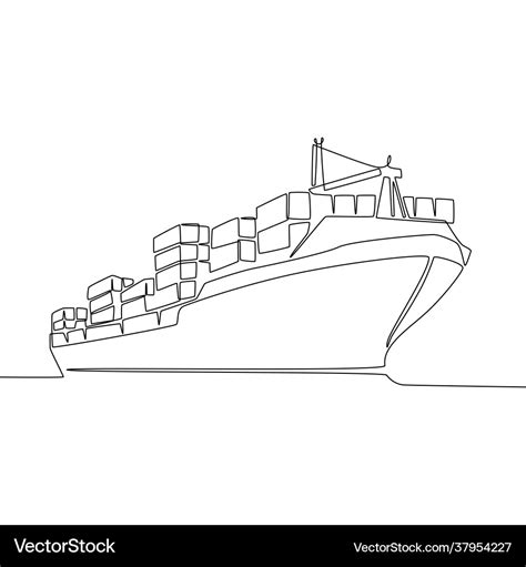 Continuous line drawing cargo ship Royalty Free Vector Image