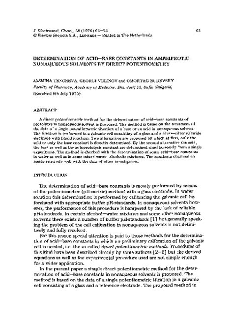 (PDF) Determination of acid-base constants in amphiprotic nonaqueous solvents by direct ...