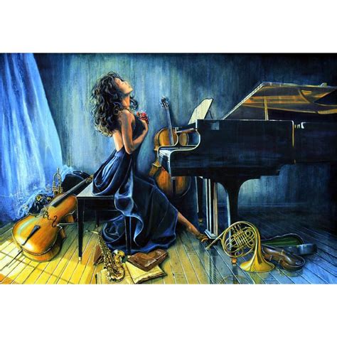 Compre Música, Pinturas, Niña, Piano, Hecho A Mano, Mujer Sexy, Pintura ...