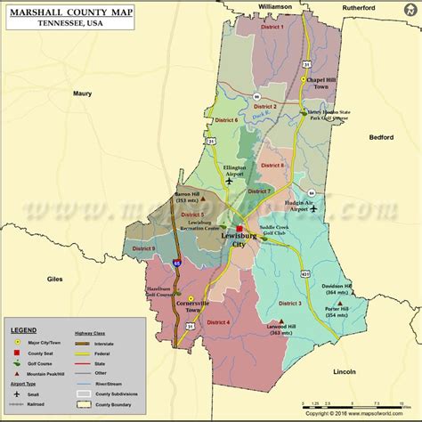 Marshall County Map, TN | Map of Marshall County Tennessee