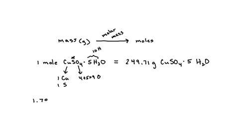 SOLVED: What amount of CuSO4•5H2O, in moles, does this mass represent? mass = 1.787 g