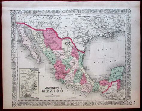 Mexico Texas 1867 Johnson territorial Arizona Tehuantepec Isthmus inset ...