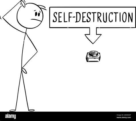 Person and Self-destruction Switch or button, Vector Cartoon Stick Figure Illustration Stock ...
