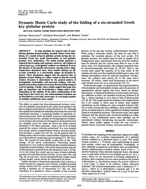 (PDF) Dynamic Monte Carlo study of the folding of a six-stranded Greek key globular protein