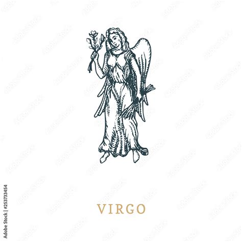 Virgo zodiac symbol, hand drawn in engraving style. Vector graphic ...