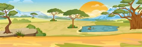 Premium Vector | Cartoon african savannah. realistic landscape