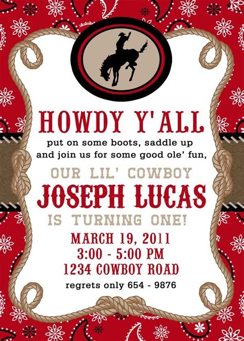 Free Printable Cowboy Birthday Invitations | Drevio Invitations Design