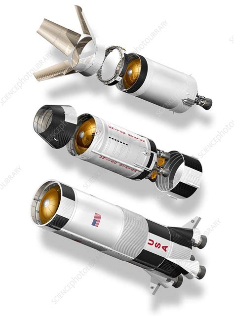 Saturn V rocket stages, illustration - Stock Image - C029/9131 ...