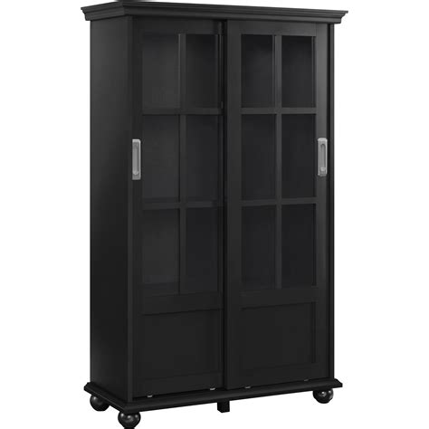 Ameriwood Home Aaron Lane Bookcase with Sliding Glass Doors, Black | eBay