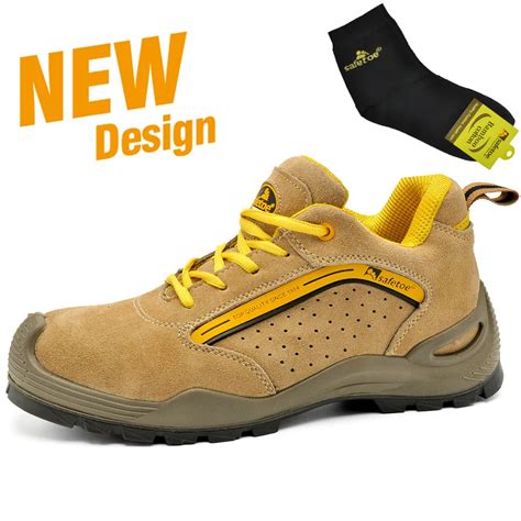 Safetoe Summer Breathable Safety Shoes Steel Toe Casual Leather Work Shoes men Safety Boots Work ...