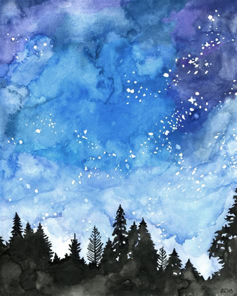 Watercolor Painting Galaxy Painting Night Sky Galaxy Print | Etsy