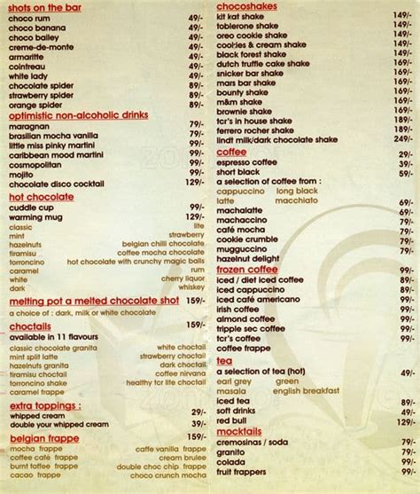 The Chocolate Room Menu, Menu for The Chocolate Room, Alkapuri, Vadodara - Zomato