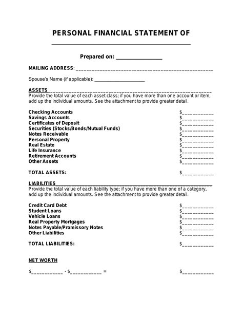 Free Personal Financial Statement Template - PDF | Word – eForms