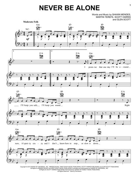 Shawn Mendes "Never Be Alone" Sheet Music Notes | Download Printable PDF Score 488643