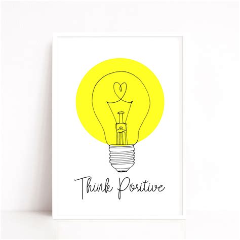 Think Positive Quote Print, Light Bulb Art Print, Positive Quotes, Home Office Print