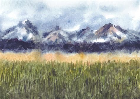 Premium Vector | Nature landscape with mountains in watercolor painting