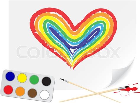 Children drawing of a rainbow heart a ... | Stock vector | Colourbox