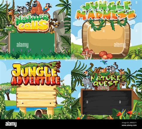 Four border templates with jungle background illustration Stock Vector Image & Art - Alamy