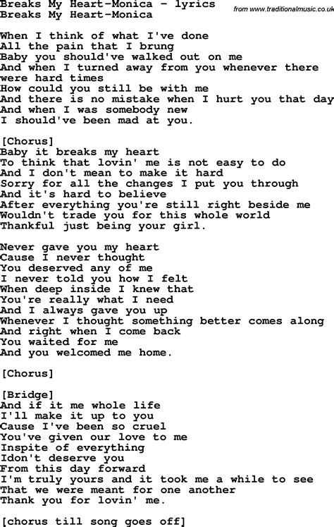 Love Song Lyrics for:Breaks My Heart-Monica