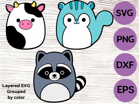 Squishmallow Svg Bundle / Cow Svg / Squirrel Svg / Raccoon Svg | Etsy Canada