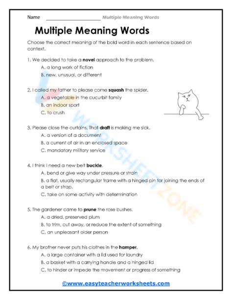 Free Multiple Meaning Words Worksheets For Teaching