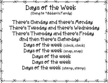 Days of the Week (2 Pocket Chart Activities/Songs) | Kindergarten songs ...