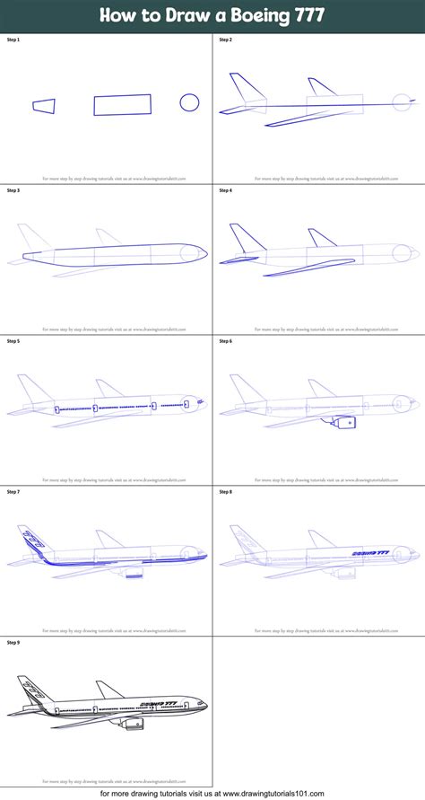 How to Draw a Boeing 777 printable step by step drawing sheet : DrawingTutorials101.com