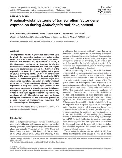 (PDF) Proximal-distal patterns of transcription factor gene expression during Arabidopsis root ...