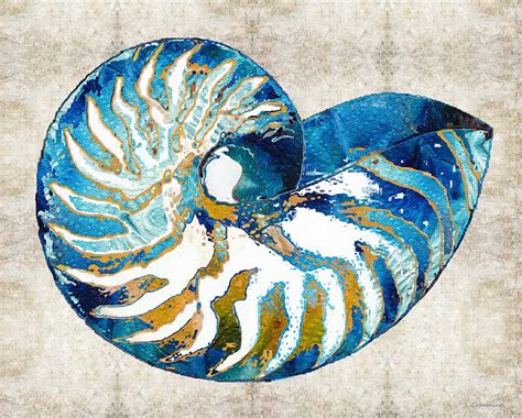 Beach Art - Nautilus Shell Bleu - Sharon Cummings Painting by Sharon ...