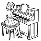 Girl Playing Piano 🎹 Coloring Page sketch template