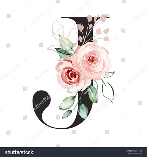 Letter J Alphabet Watercolor Flowers Roses: ilustrações stock ...