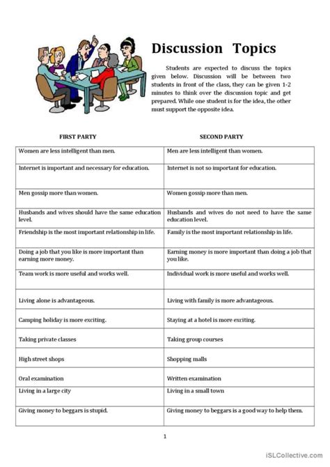 Discussion Topics role play, miming,…: English ESL worksheets pdf & doc