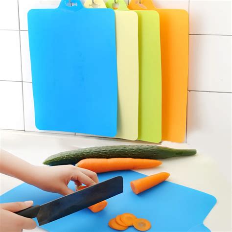 4pcs Flexible Cutting Board Mat Plastic Chopping Board with Non Slip Textured Grip-in Chopping ...