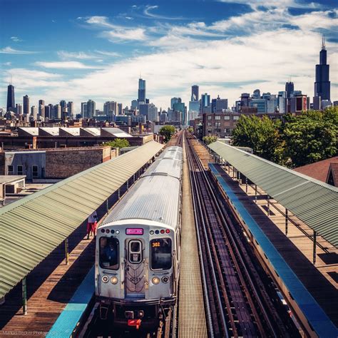 Chicago Skyline from Ashland CTA station, USA