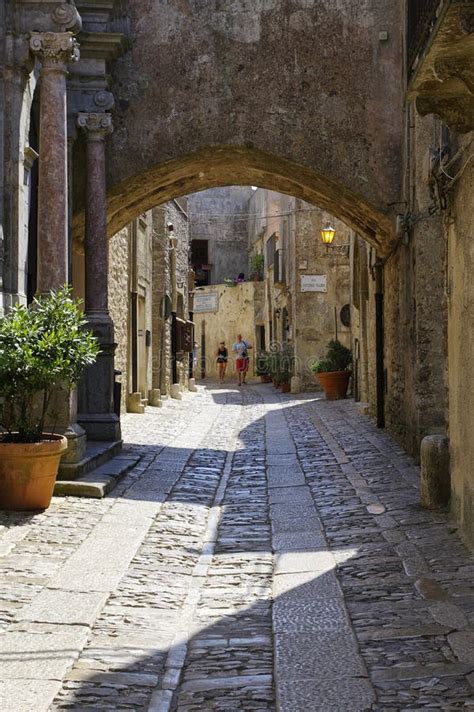 Main Street of Erice with Touristic Shops and Restaurants, Near Trapani, Sicily, Italy Editorial ...