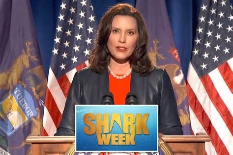 Moment Michigan Gov. Gretchen Whitmer is caught on hot mic mouthing 'it's Shark Week motherf ...