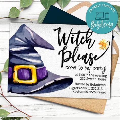 Witch Invitation Customizable Template Instant Download | Bobotemp