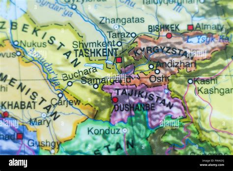 Photo of a map of Uzbekistan and the capital Tashkent Stock Photo - Alamy