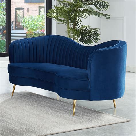 Luxury Blue Velvet Sofa Set 3 Pieces Living Room Set Curved 3-Seater Loveseat & Sofa-Homary