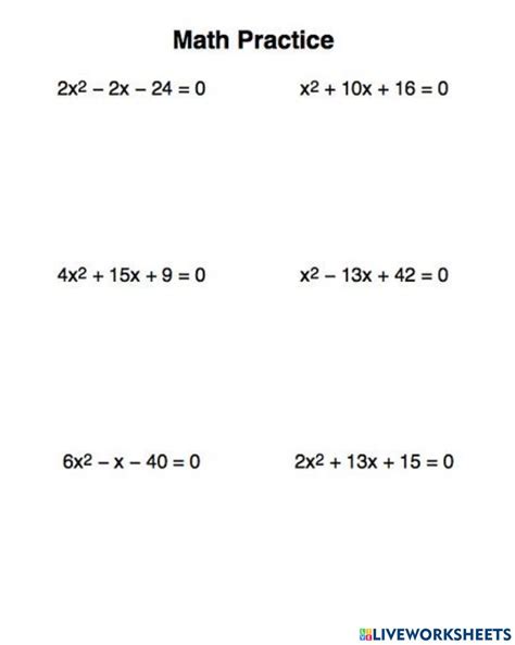 Factoring Quadratic Equations Worksheet Form G - FactorWorksheets.com