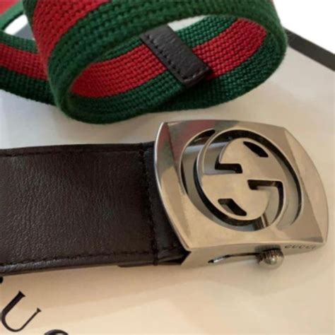 Gucci Signature Fabric & Leather Stripe Belt (Red/Green) - Dapper N Dame