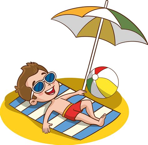 vector illustration of cute kids sunbathing on the beach 23633383 ...