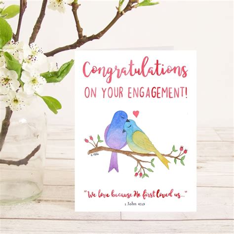 Engagement card with Bible verse: We love because… | Cheerfully Given