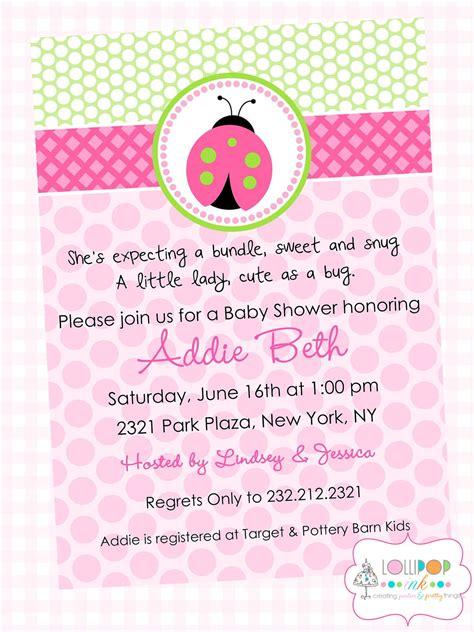 Pink Ladybug Baby Shower Printable Invitation by LollipopInk