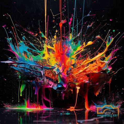 Vivid Vibes: Abstract Neon Paint Splash on Black | Your Instant Digita – Most Incredible Art